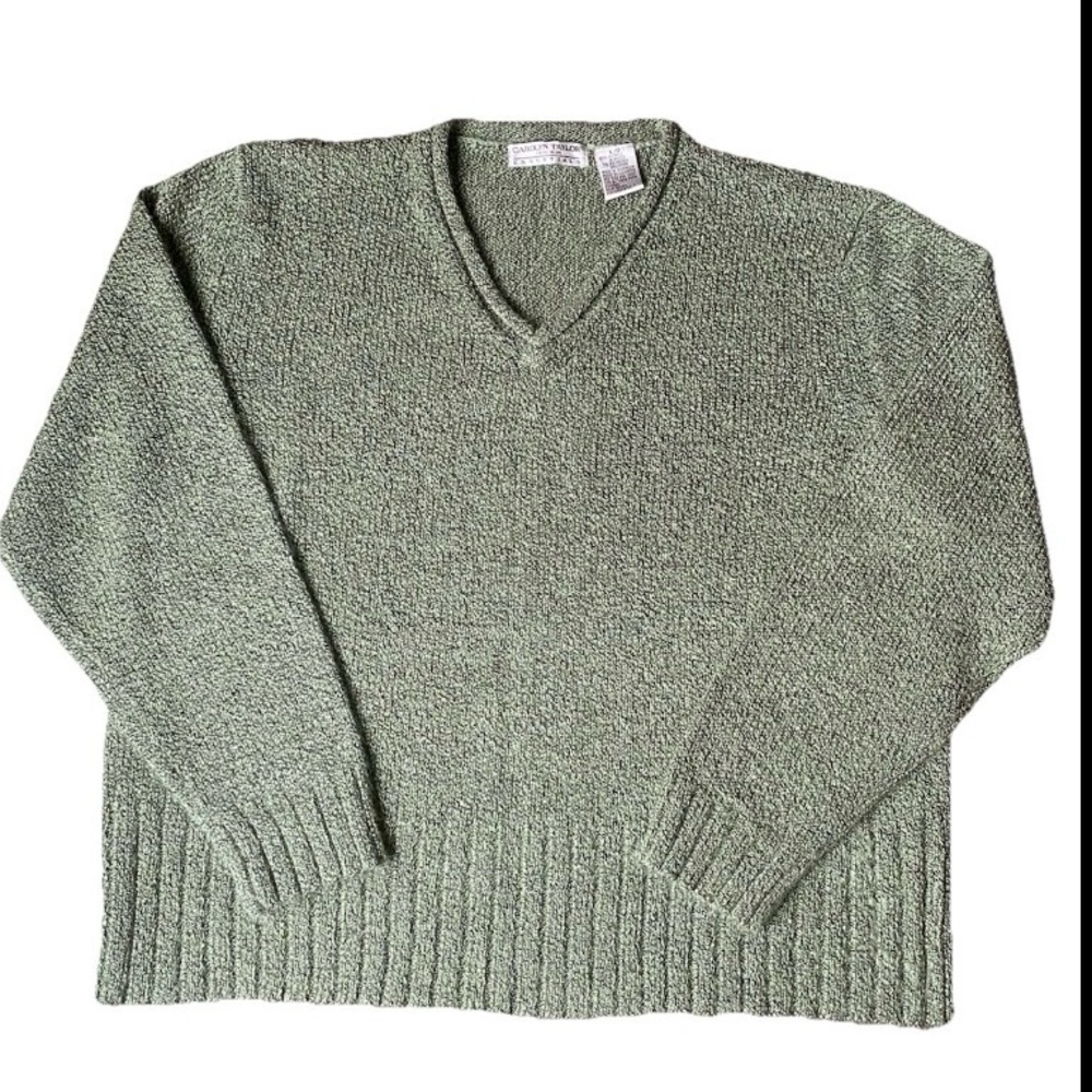 Vintage Carolyn Tylor Women’s Green Knit V Neck Sweater Size L